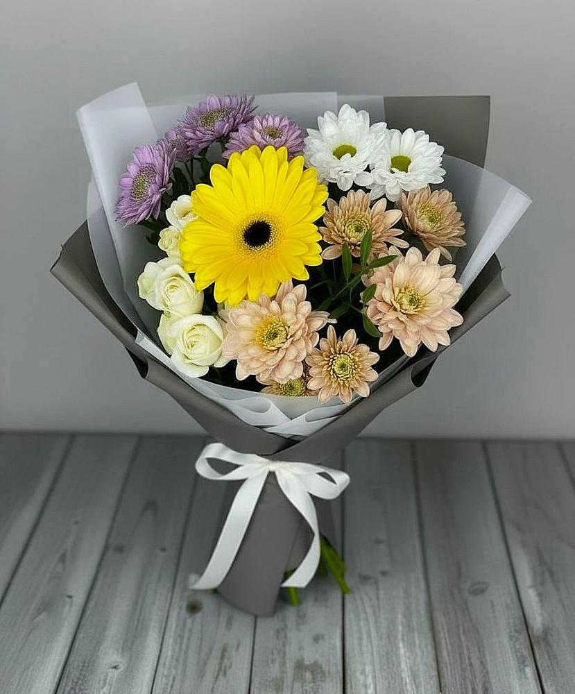 Букет цветов из: Розы, Герберы и Хризантемы в Новая Заимка