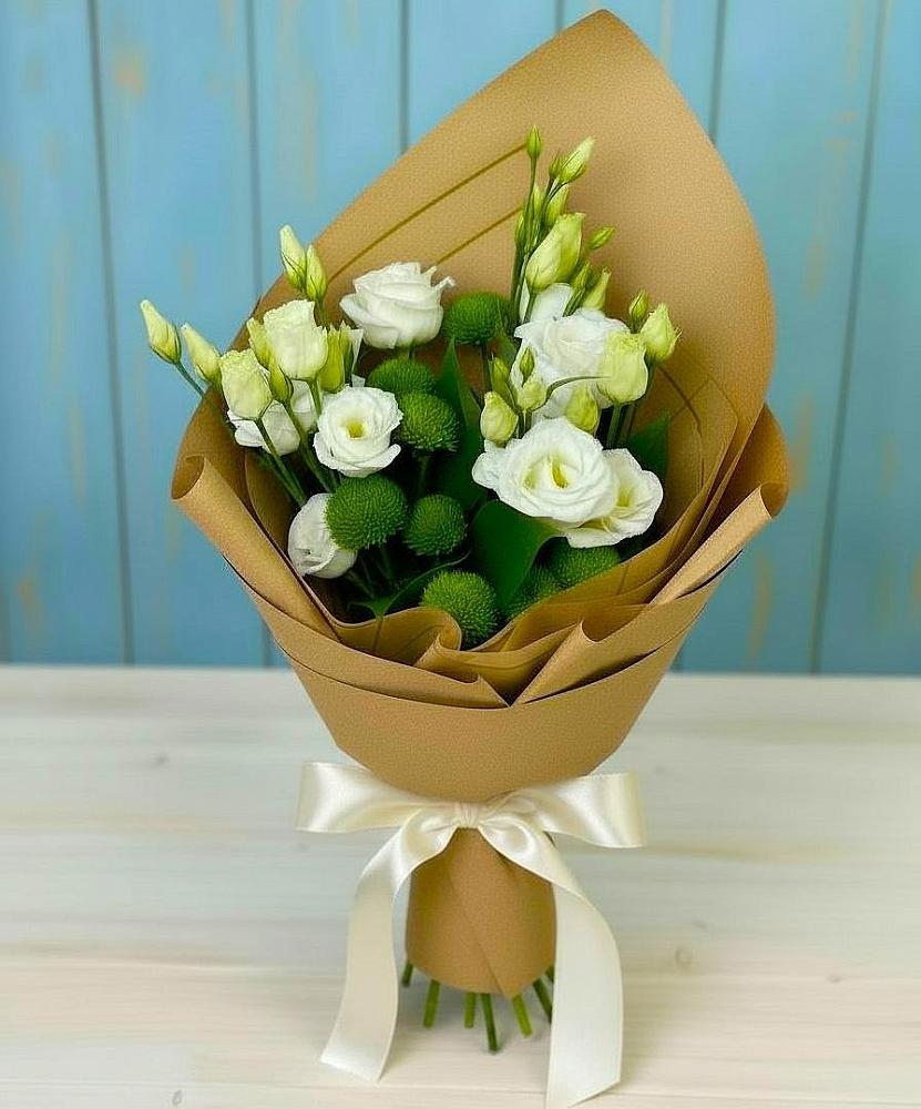 Букет цветов из: Хризантемы и Лизиантусы в Новая Заимка