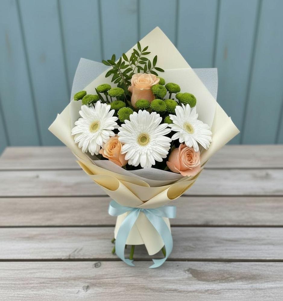 Букет цветов из: Герберы, Розы и Хризантемы в Новая Заимка