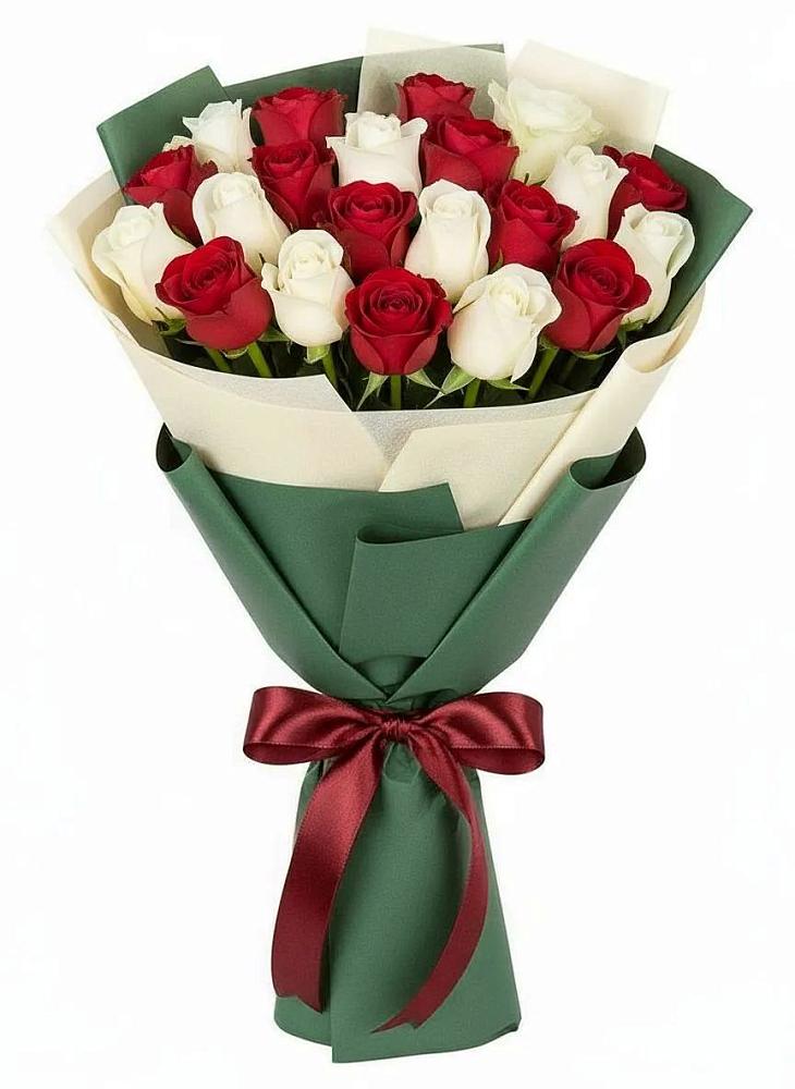 Букет Микс из красных и белых роз в Новая Заимка