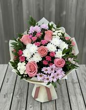 Букет цветов из:  Альстромерии, Гвоздики, Розы и Хризантемы в Новая Заимка