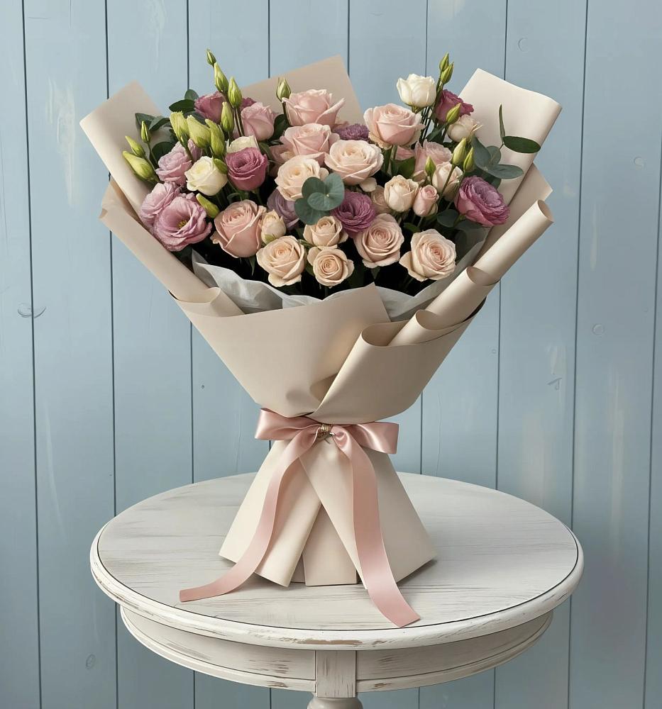 Букет цветов из: Розы и Лизиантусы в Новая Заимка