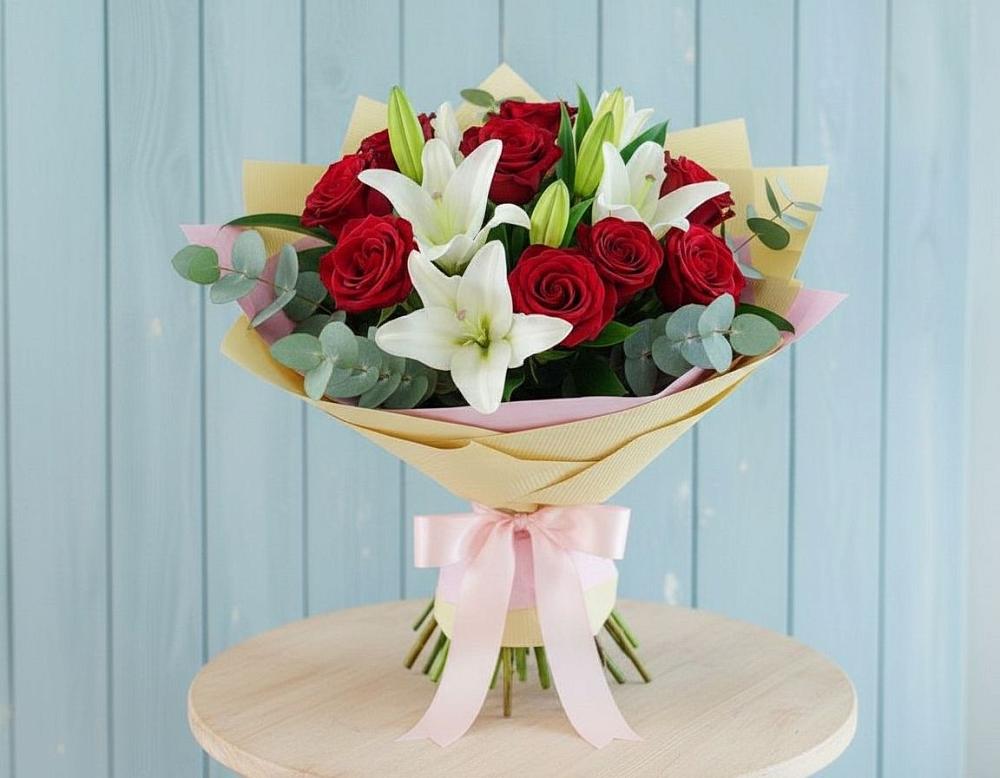 Букет цветов из: Лилии и Розы в Новая Заимка